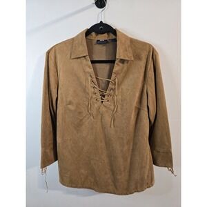 Vintage Bailey's Point‎ Faux Suede Lace-Up Top | Boho Western Camel Blouse XL